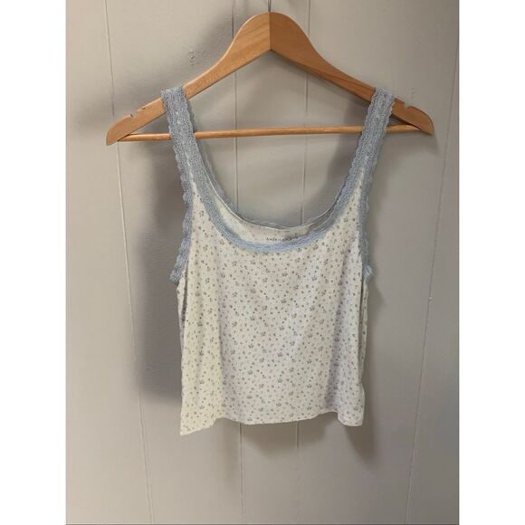American Eagle Soft and Sexy Ribbed Lace Trim Cropped Tank Top Medium - Picture 1 of 7